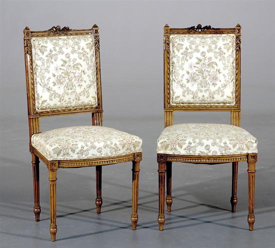 Appraisal: Pair Louis XVI carved fruitwood side chairs late th century