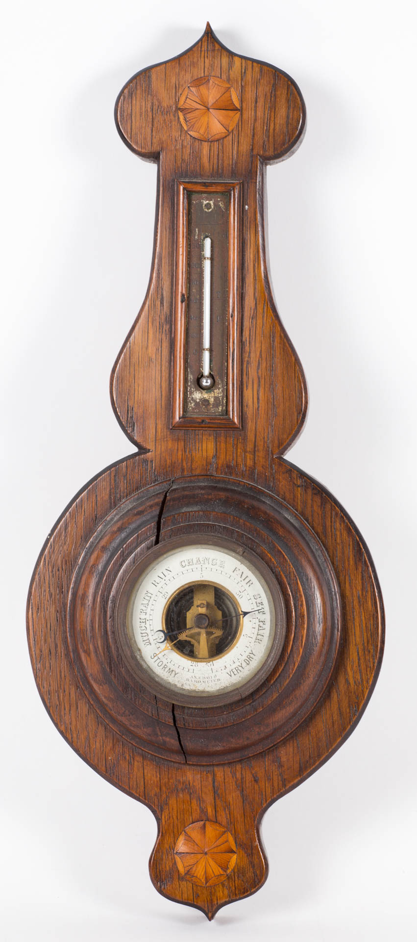 Appraisal: Victorian inlaid miniature oak banjo barometer late th century in