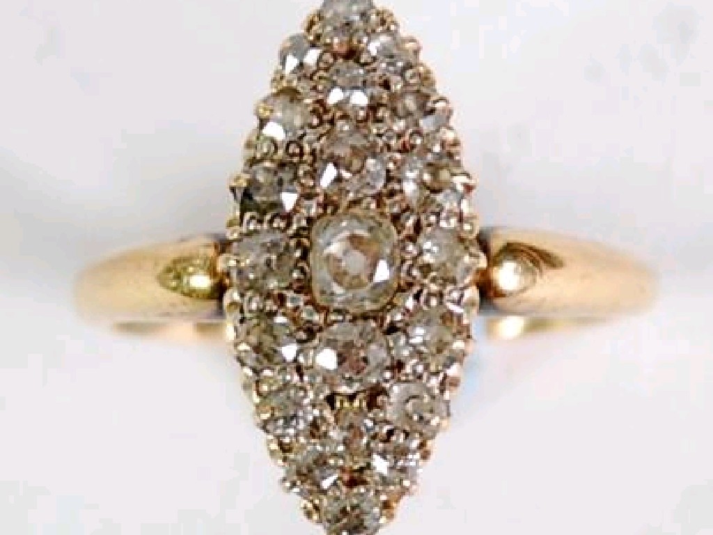 Appraisal: VICTORIAN ct GOLD AND DIAMOND MARQUISE RING set with centre