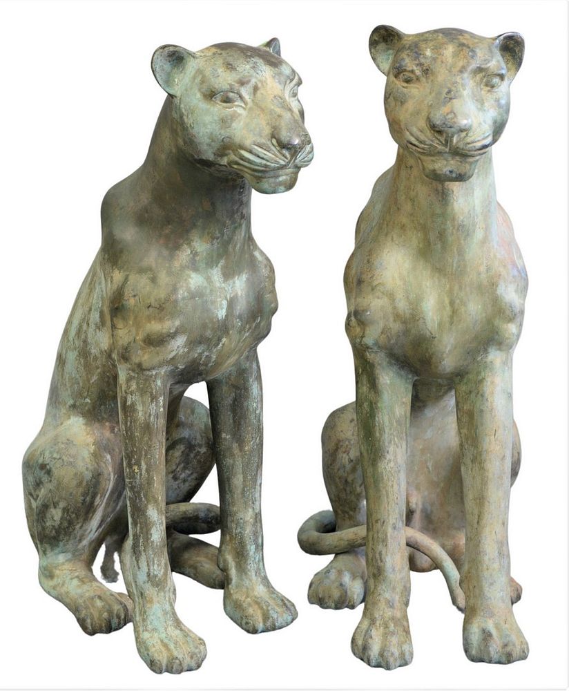 Appraisal: Pair of Bronze Outdoor Leopards height inches Pair of Bronze