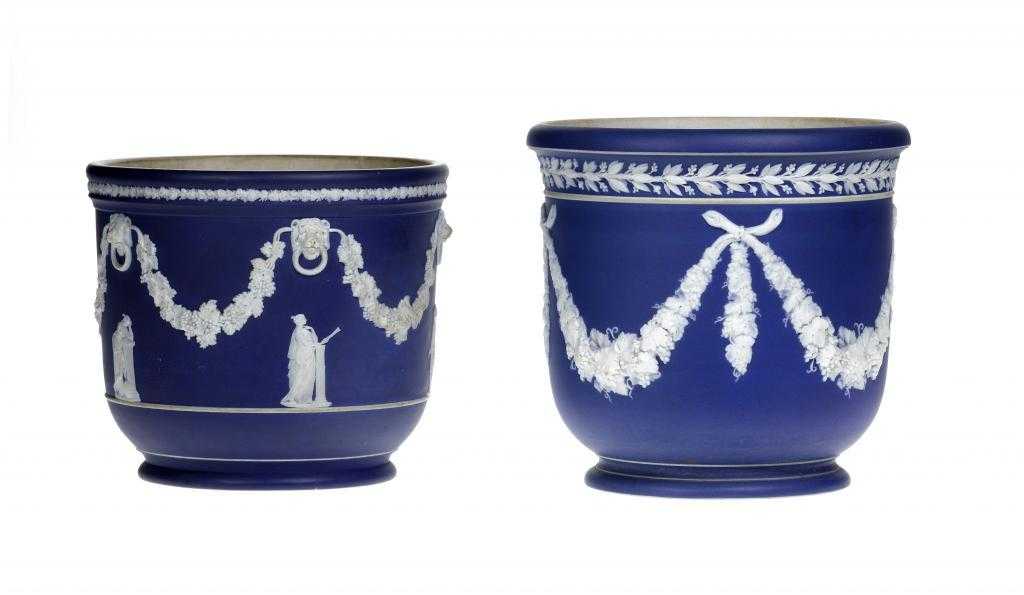 Appraisal: A WEDGWOOD DARK BLUE JASPER DIP GARDEN POT AND ANOTHER