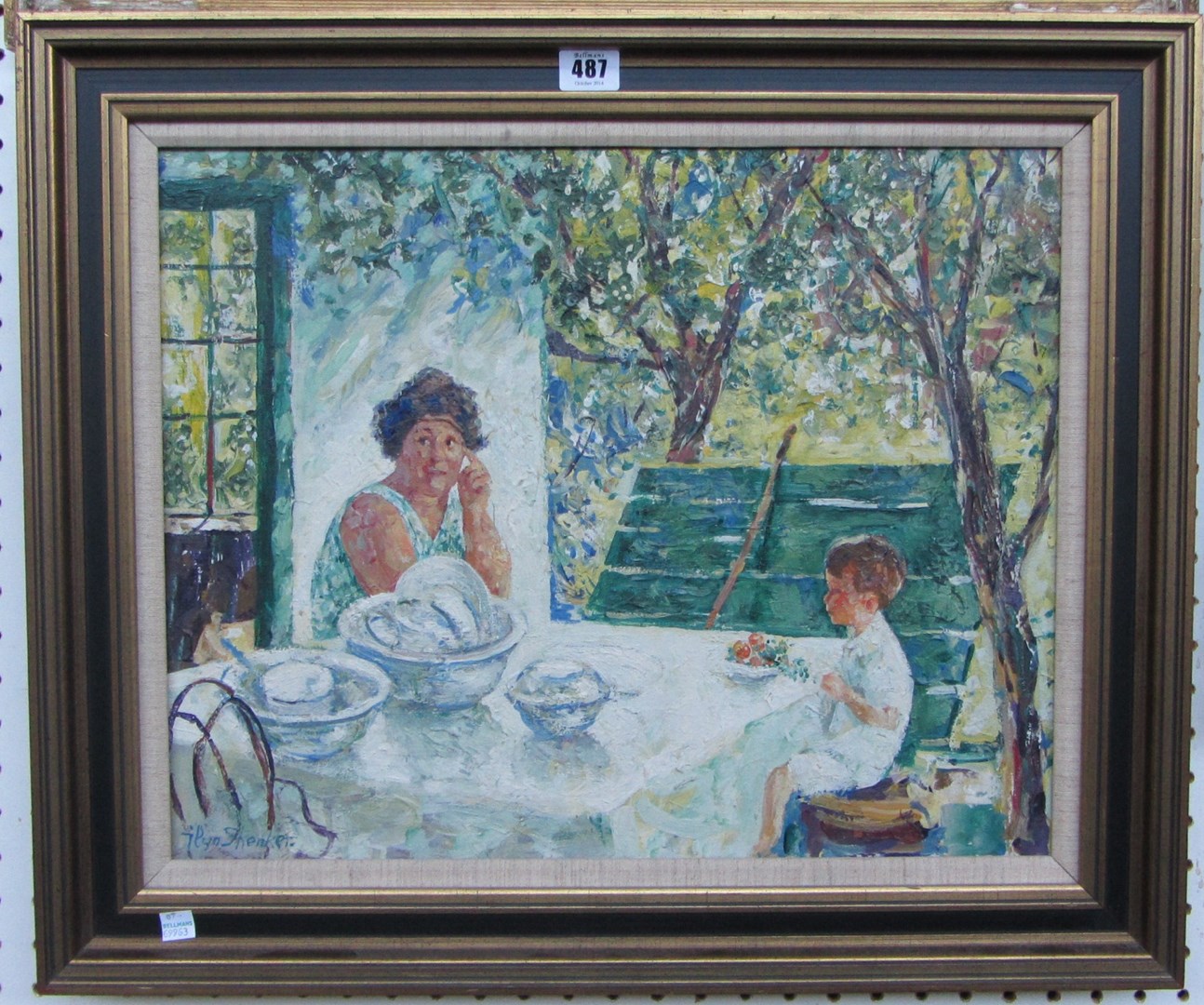 Appraisal: Ilya Shenker th century Woman and child at a garden