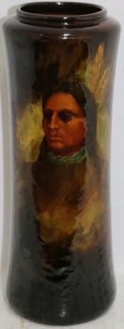 Appraisal: LOUWELSA WELLER POTTERY VASE WITH PORTRAIT OFNATIVE AMERICAN SIGNED BY