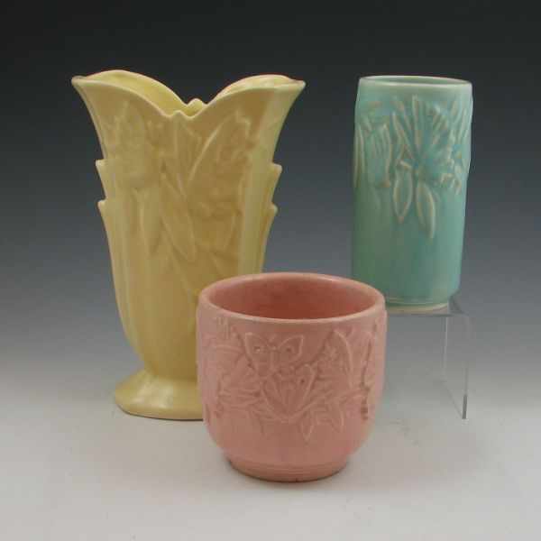 Appraisal: Two McCoy Butterfly vases and jardiniere The smaller vase and