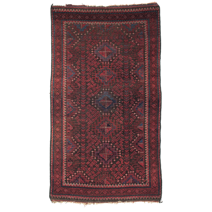 Appraisal: Persian Baluch rug c stylized floral design on a red