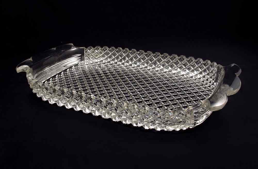 Appraisal: CUT GLASS TRAY In the all over Strawberry Diamond pattern