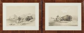 Appraisal: George Catlin - Buffalo Hunt Chase and Buffalo Hunt Chasing