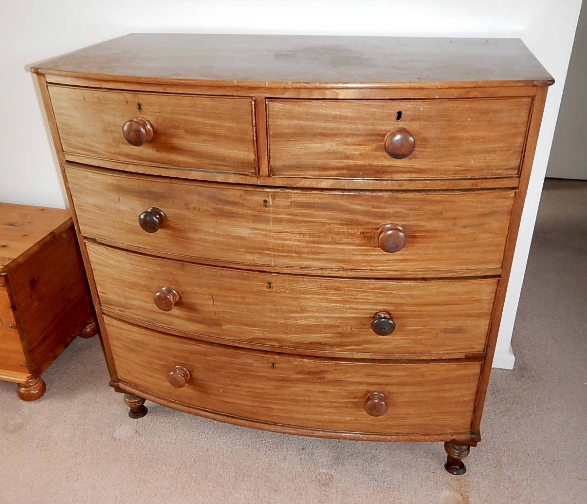 Appraisal: A thC mahogany bowfronted chest of two short and three