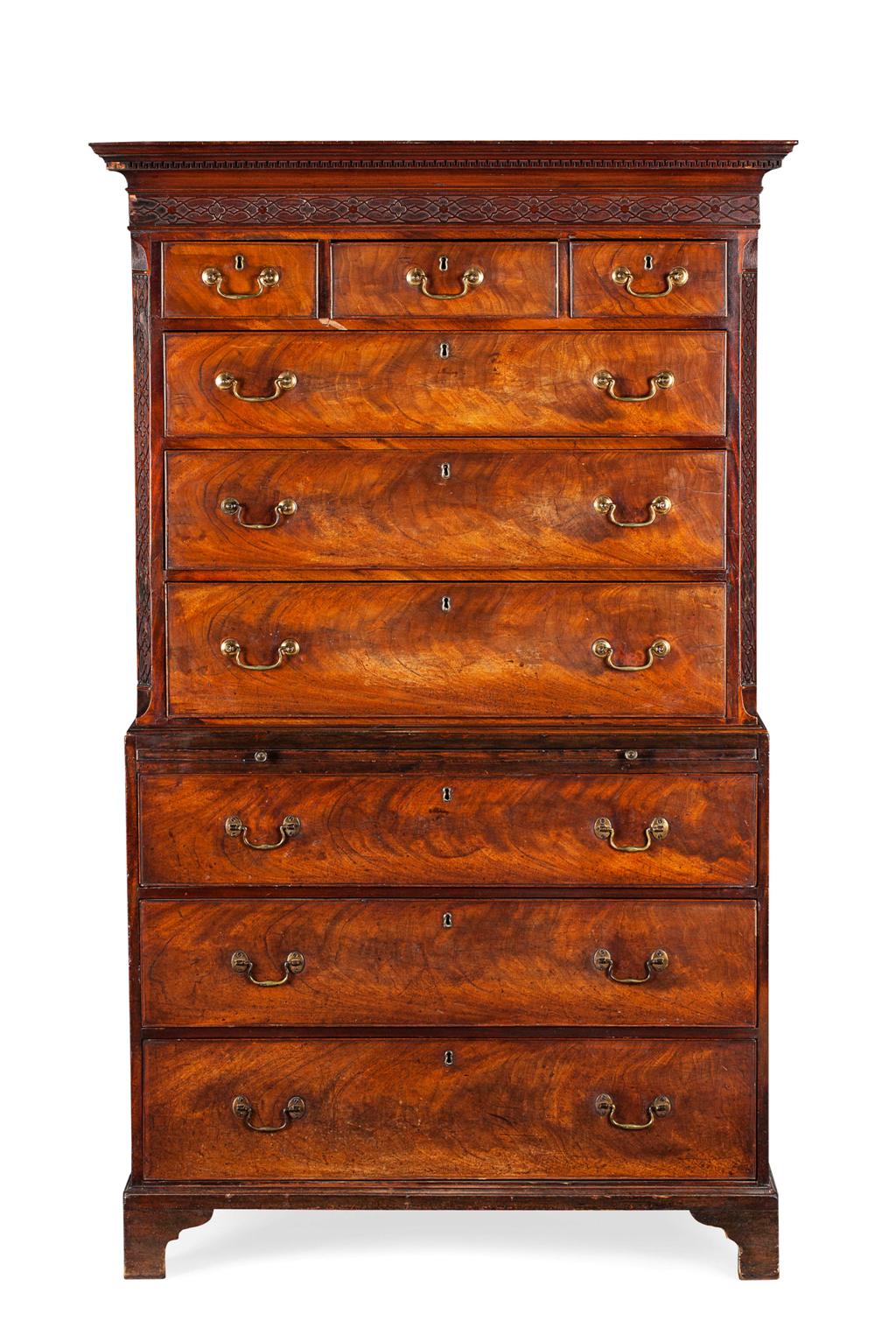 Appraisal: GEORGE III MAHOGANY CHEST ON CHEST TH CENTURY in two