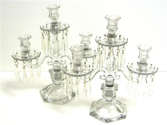 Appraisal: Pair of early th C pressed glass candelabra hung with