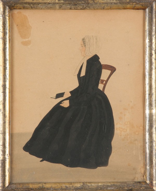 Appraisal: Full length watercolor portrait of seated woman in black dress