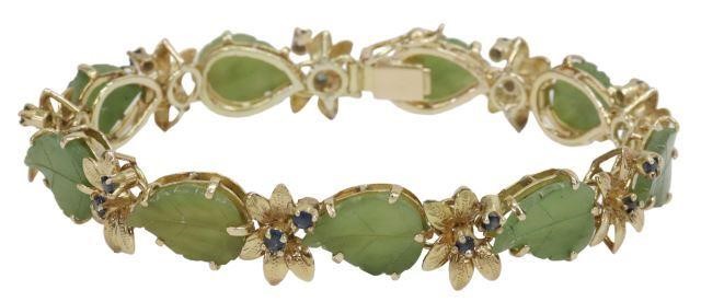 Appraisal: Estate kt yellow gold gem-set bracelet articulated links with carved