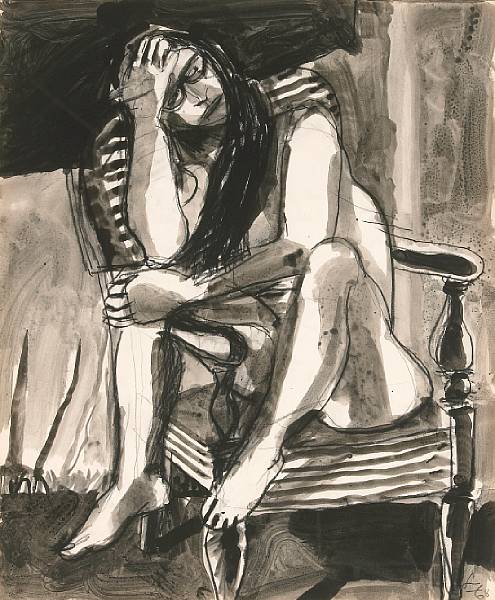 Appraisal: Frank Lobdell American born Nude on a Striped Chair signed