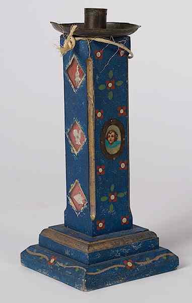 Appraisal: Folk Art Candle Stick Possibly Mexican a painted wooden candlestick