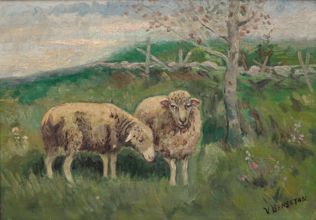 Appraisal: PAINTING OF SHEEP SIGNED V BENSSTON American late th century