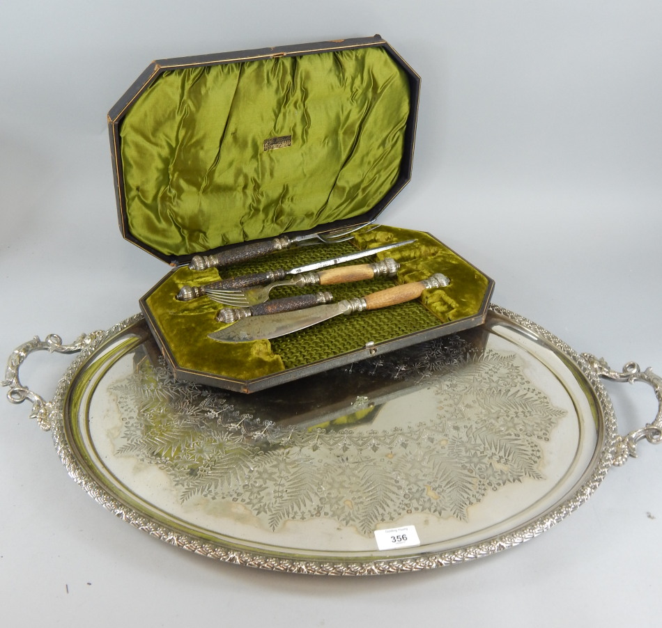 Appraisal: A late Victorian early thC oval silver tray engraved with