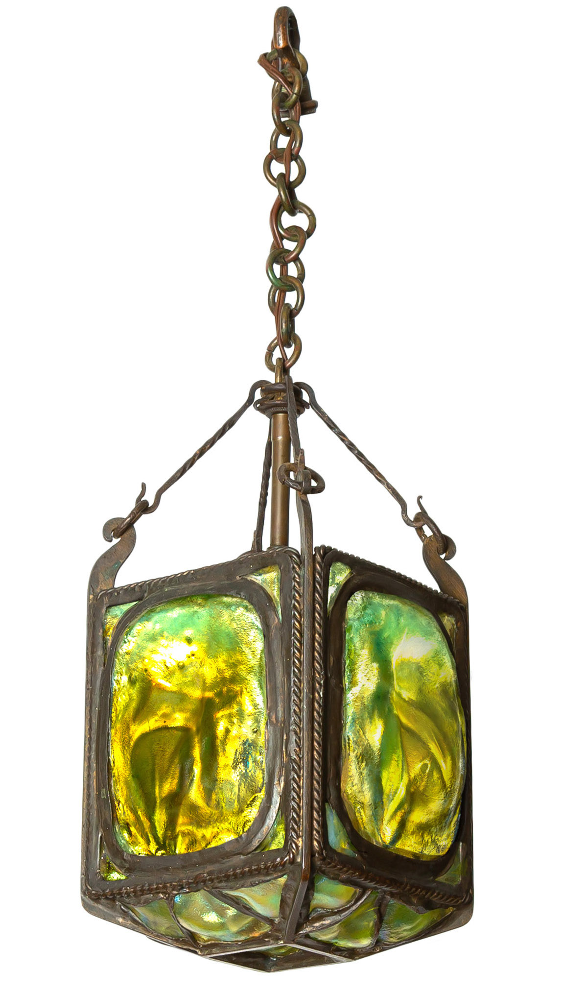 Appraisal: TIFFANY STUDIOS NEW YORK SIDED TURTLEBACK LANTERN Bronze and turtle