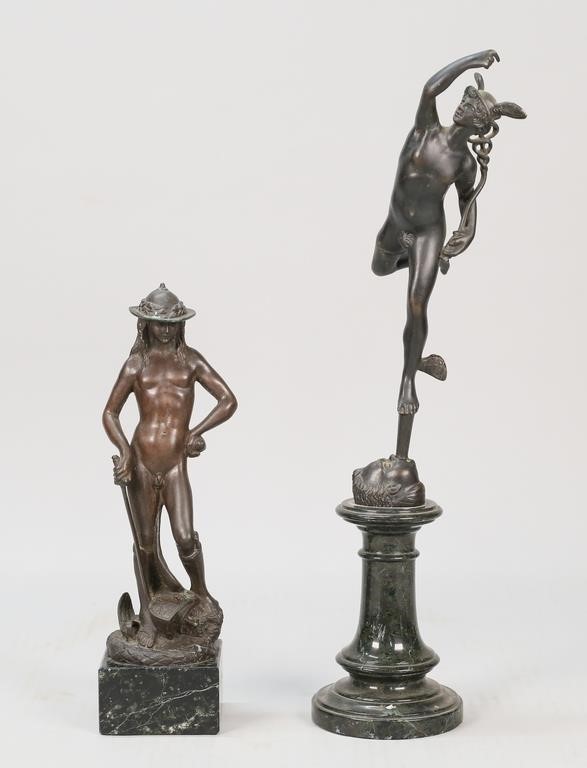 Appraisal: Two bronze sculptures after Giambologna Flemish-Italian - and Donatello Italian