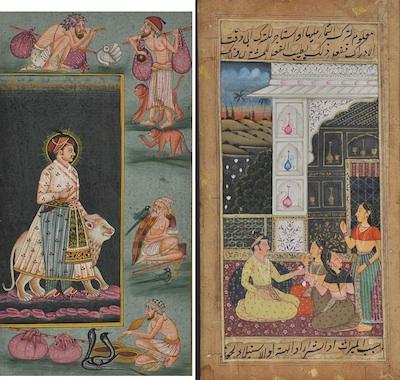 Appraisal: Two th Century Indian Gouache Paintings The first a courtly