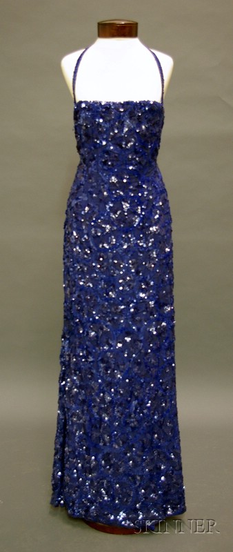 Appraisal: Vintage Royal Blue Silk and Sequin Gown s unlabeled heavily