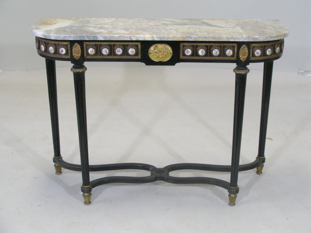 Appraisal: Marble Top Console Table early th c ebonized wood shaped