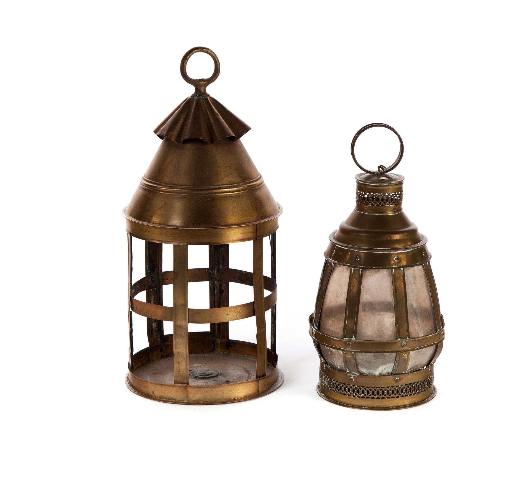 Appraisal: TWO AMERICAN BRASS LANTERNS Late th- th century Earlier has