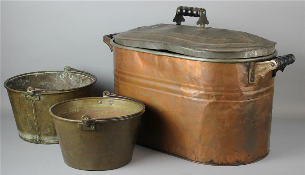 Appraisal: LARGE COPPER OVAL BOILER WITH LID TOGETHER WITH TWO COPPER