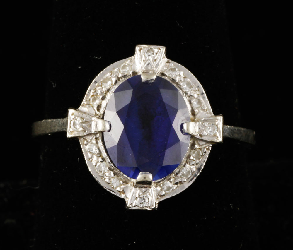 Appraisal: - K Gold Diamond and Sapphire Ring K white gold