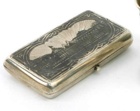 Appraisal: RUSSIAN SILVER NIELLO CARD BOX hallmarked inside lid and box