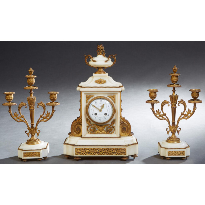 Appraisal: Three Piece French Gilt Bronze Mounted White Marble Clock Set