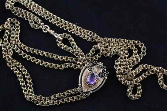 Appraisal: A Victorian gold and amethyst guard chain with amethyst set