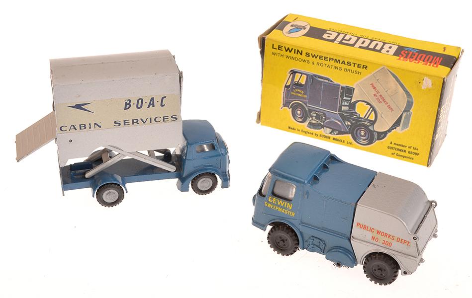 Appraisal: X BUDGIE MODELS INCLUDING LEWIN SWEEPMASTER AND LIFT TRUCK UNBOXED