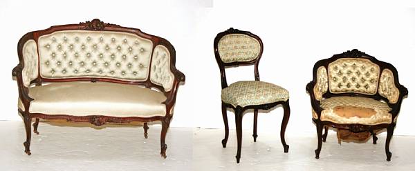 Appraisal: A Louis XV style three piece parlor suite comprising a