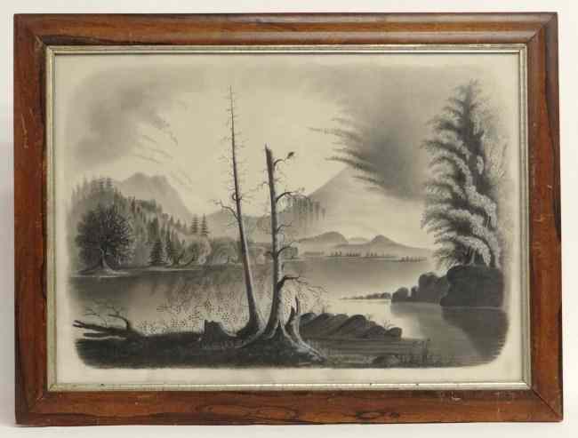 Appraisal: th c Hudson River school sandpaper drawing Sight '' x