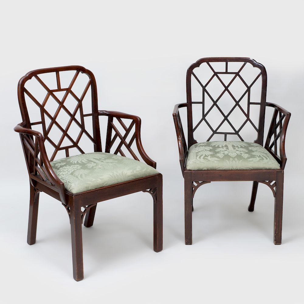 Appraisal: Near Pair of George III Mahogany 'Cockpen' Armchairs x x