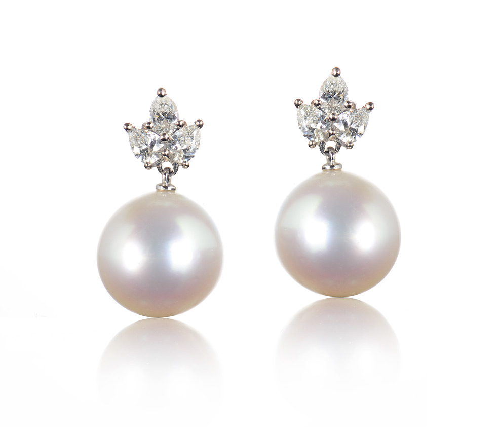 Appraisal: MM SOUTH SEA PEARL EARRINGS WITH DIAMONDS K white gold