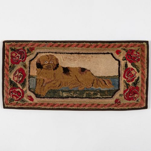 Appraisal: TWO NEEDLEWORK PANELS OF RECLINING DOGS x in and x