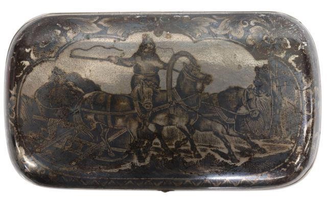 Appraisal: Austro-Hungarian niello silver box hinged lid with troika scene case