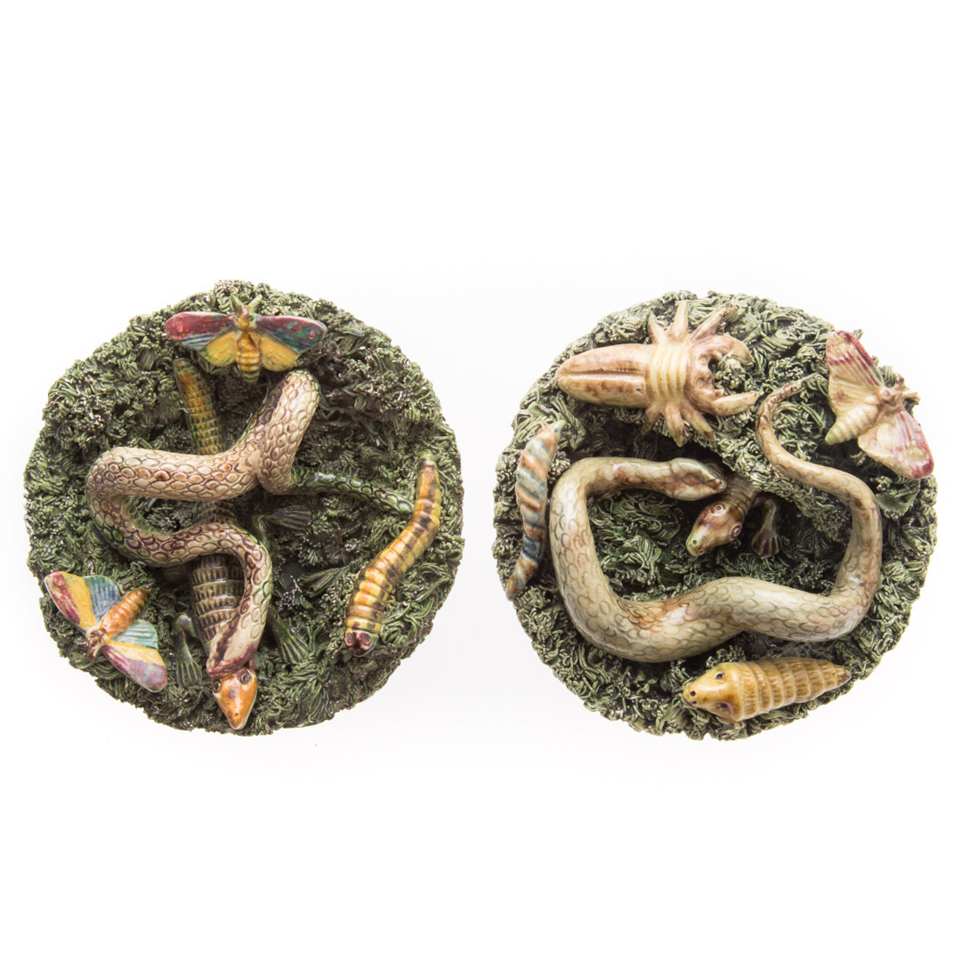 Appraisal: Pair Palissy style miniature nature plaques early th century by