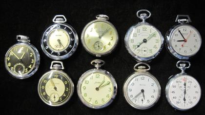 Appraisal: Nine gentleman's steel cased pocket watches Mentier with alarm movement