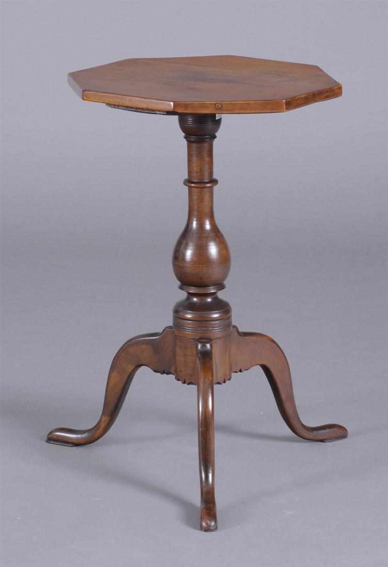 Appraisal: FEDERAL MAHOGANY OCTAGONAL TOP CANDLESTAND With pear-form stem and tripod