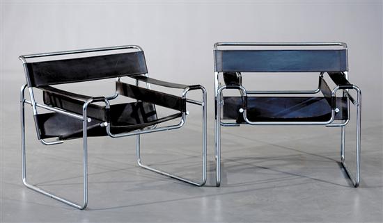 Appraisal: Pair chrome and leather Wassily chairs Stendig th century tubular