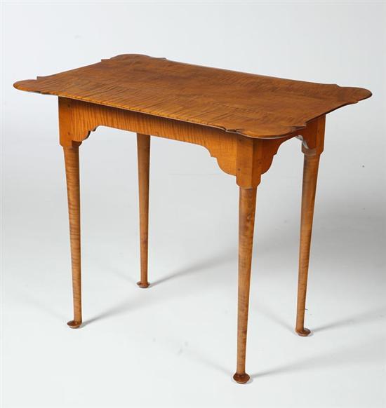 Appraisal: QUEEN ANNE-STYLE TEA TABLE American th century curly maple Shaped