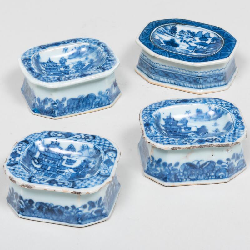 Appraisal: Group of Four Chinese Export Octagonal Blue and White Porcelain