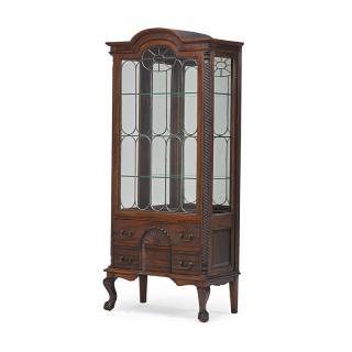 Appraisal: CHIPPENDALE STYLE CURIO CABINET Leaded glass door glass shelves and