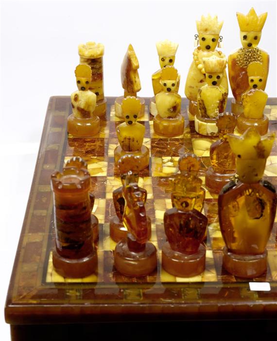 Appraisal: AN AMBER CHESS SET Baltic States th century Rectangular case