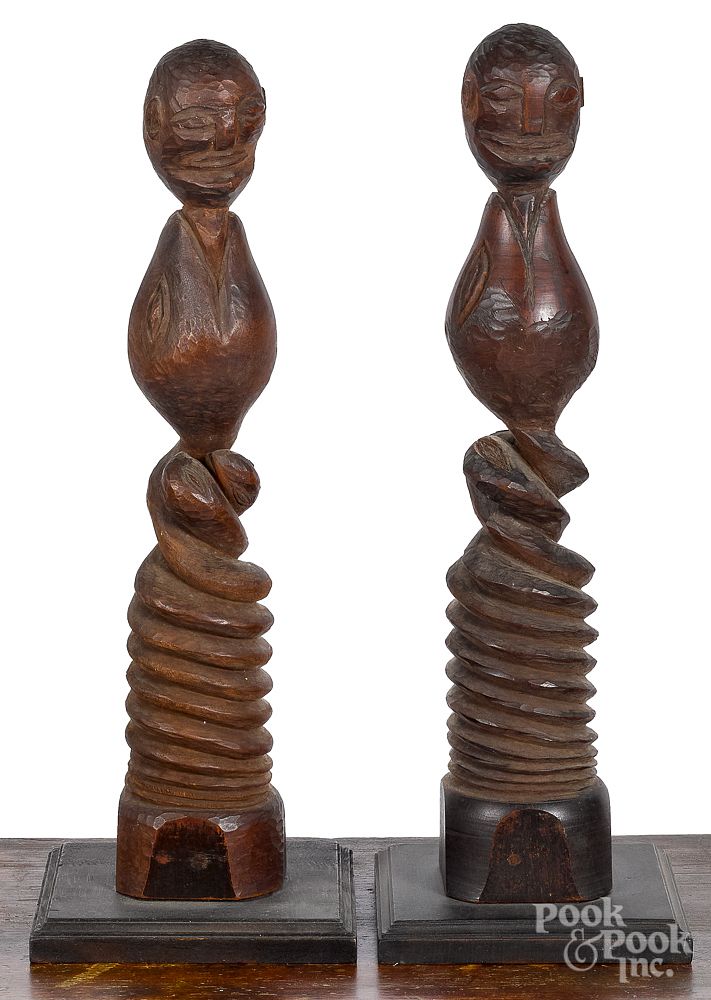 Appraisal: Pair of carved figural posts early mid th c Pair