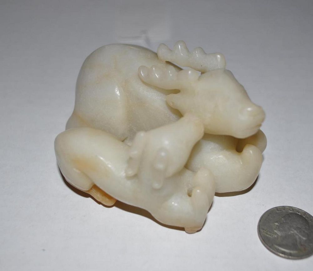 Appraisal: Chinese Jade Hardstone Carving depicting a stag with young wide