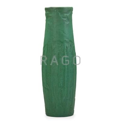 Appraisal: OWENS Tall Mat Green vase embossed with trees Stamped X