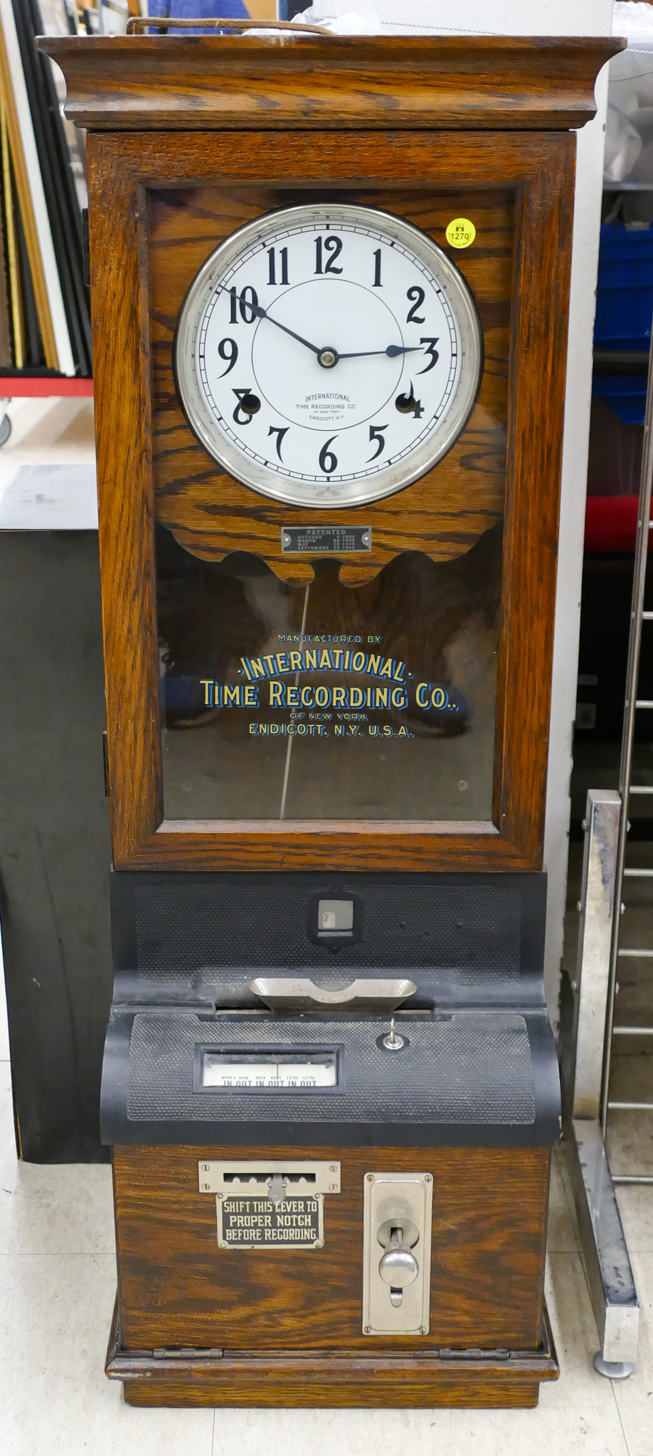 Appraisal: Antique International Time Recording Oak Timestamp Clock ''x ''x ''